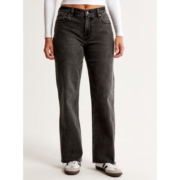ABERCROMBIE FITCH Jeans Women’s 14 Curve Love 90’s Baggy Button Fly LowRise Dark - Picture 2 of 10